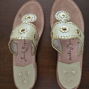 Jack Rogers Gold Whipstitch Palm Beach Navajo Sandals Size 6.5 EUC